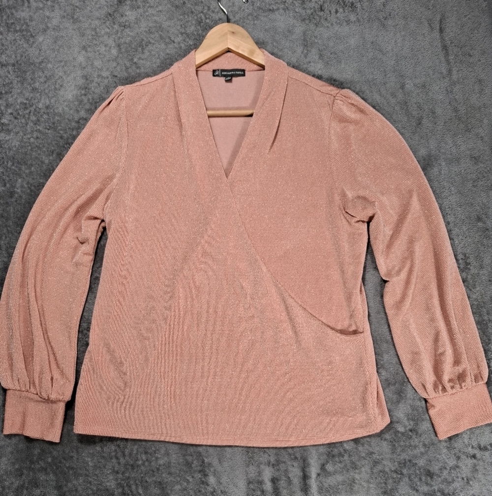 Adrianna Papell Long Sleeve Blouse Women's Size Large Faux Wrap blush/rose color - Picture 2 of 13